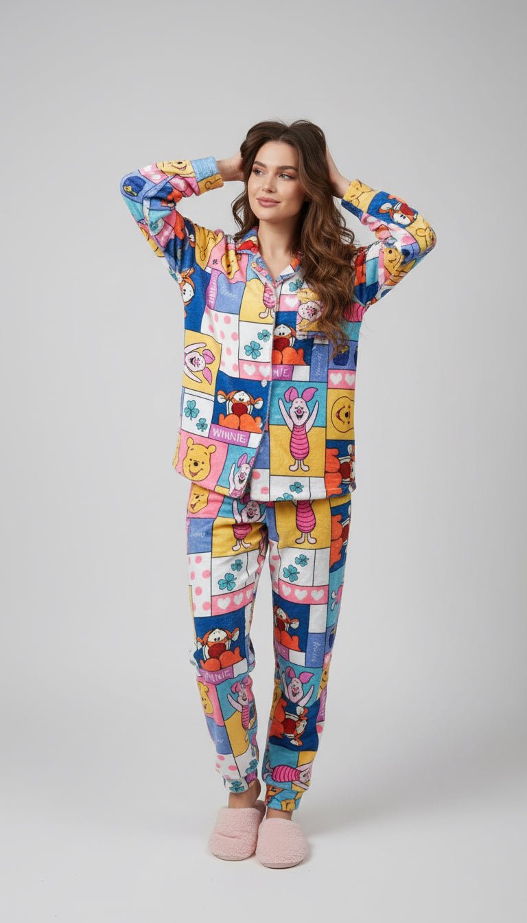 Winnie the pooh fur buttoned set