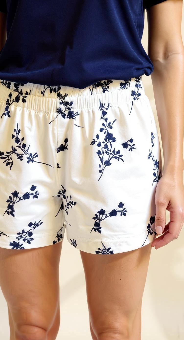 White blue short with navy Viscose Tshirt
