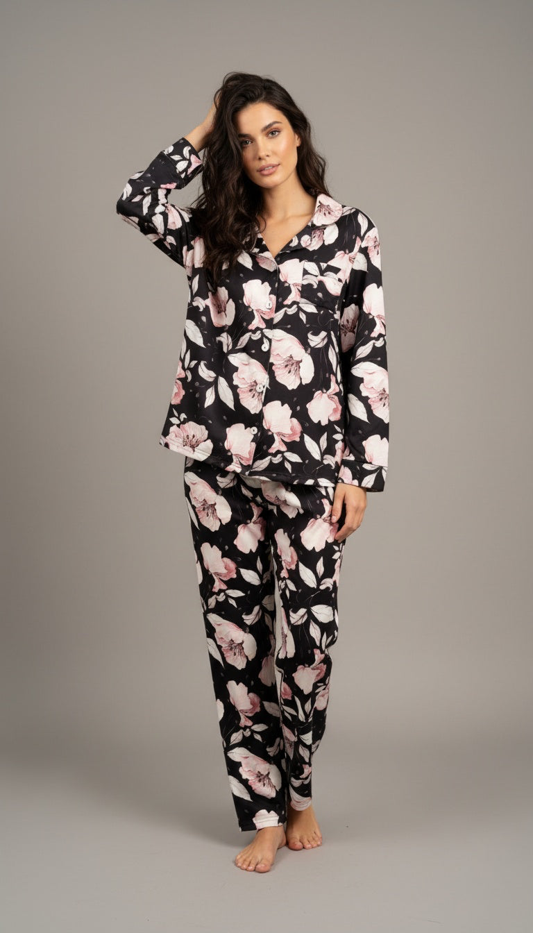 Black rose buttoned set