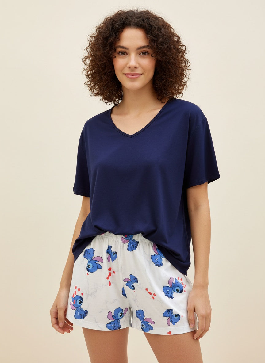 Stitch short with navy viscose Tshirt