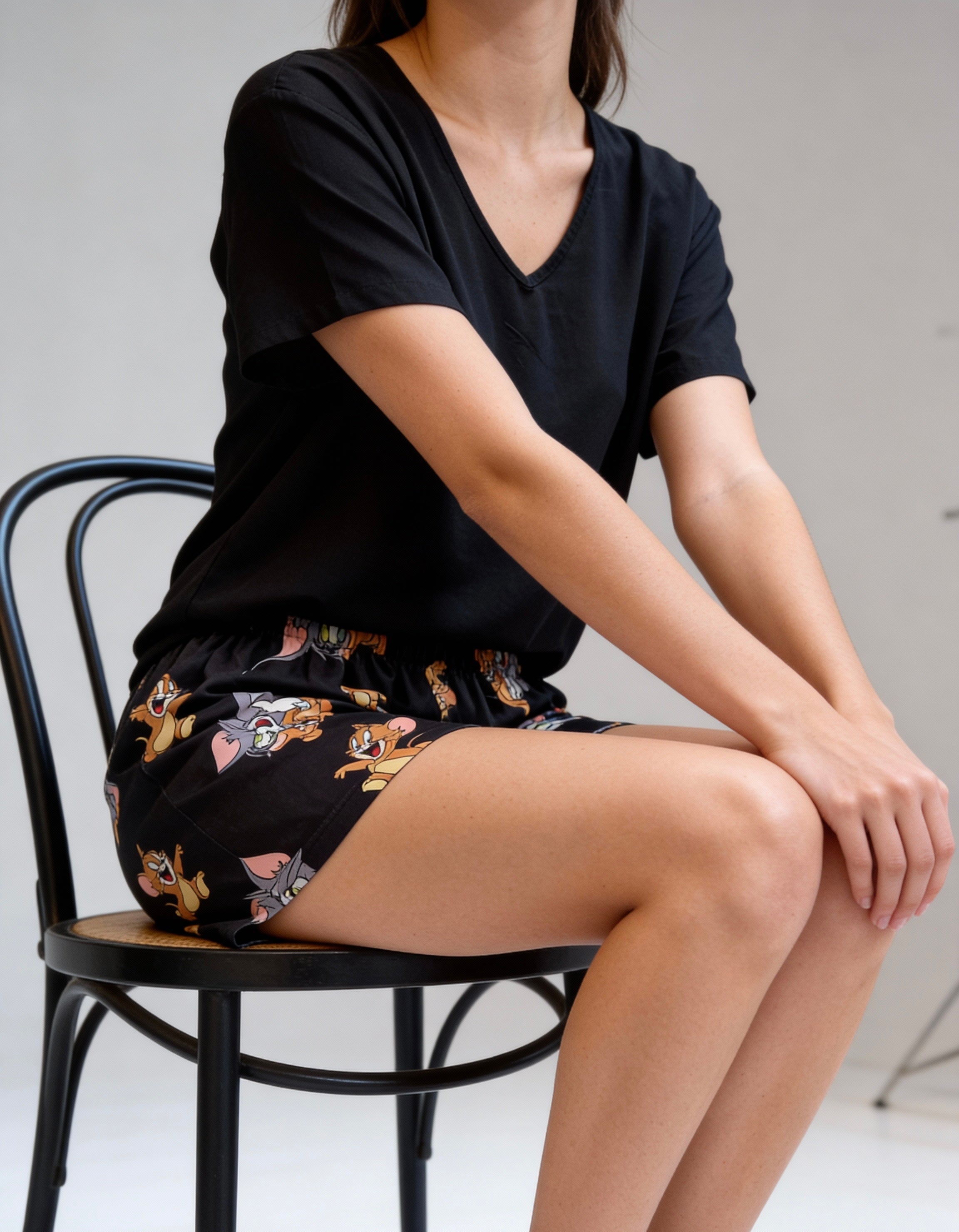 Black Tom and Jerry short with black viscose Tshirt