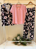 3 pieces set black rose full sleeves buttoned set with simon viscose top