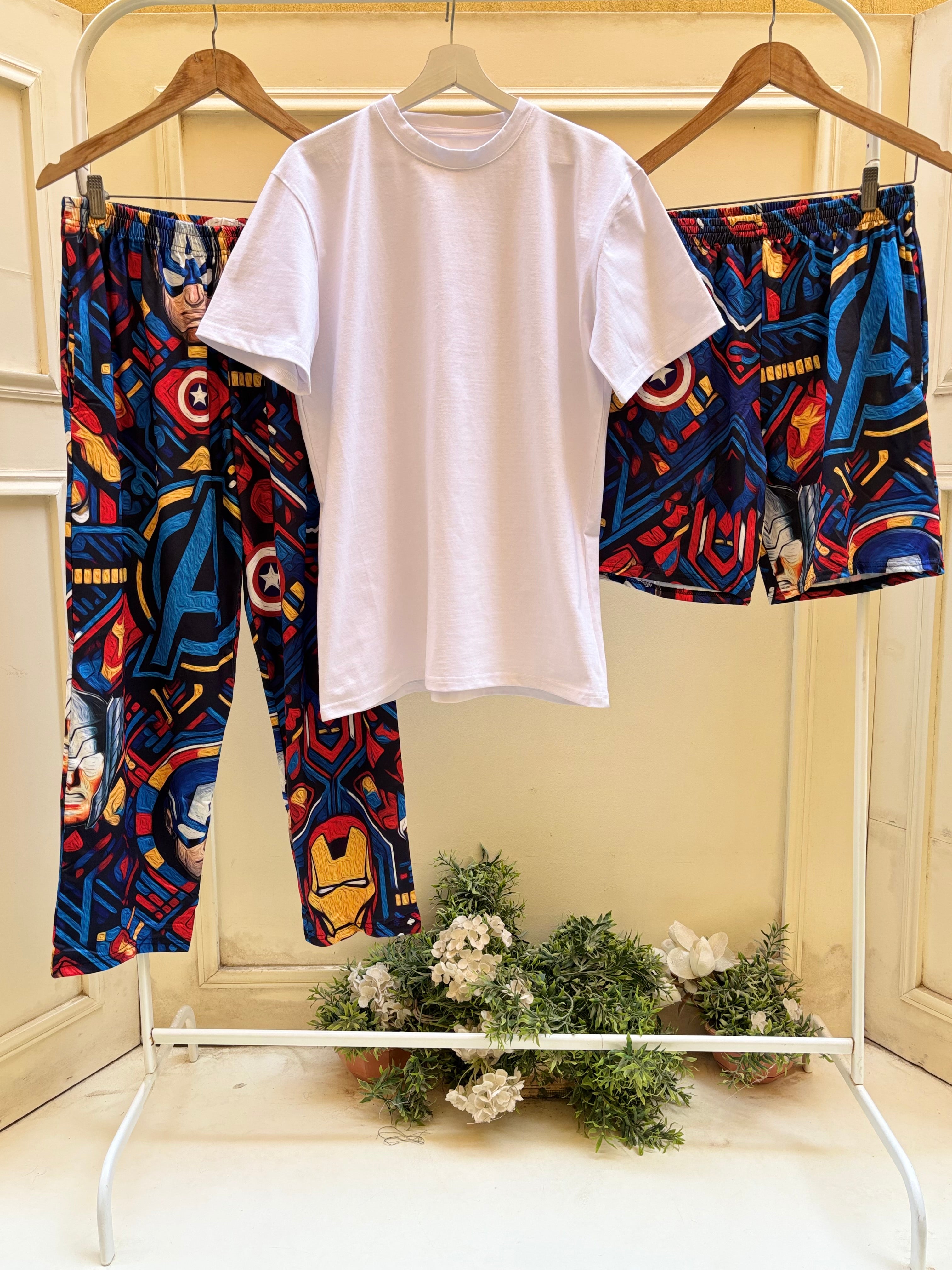 3 pieces set captain america pants and short with white cotton Tshirt