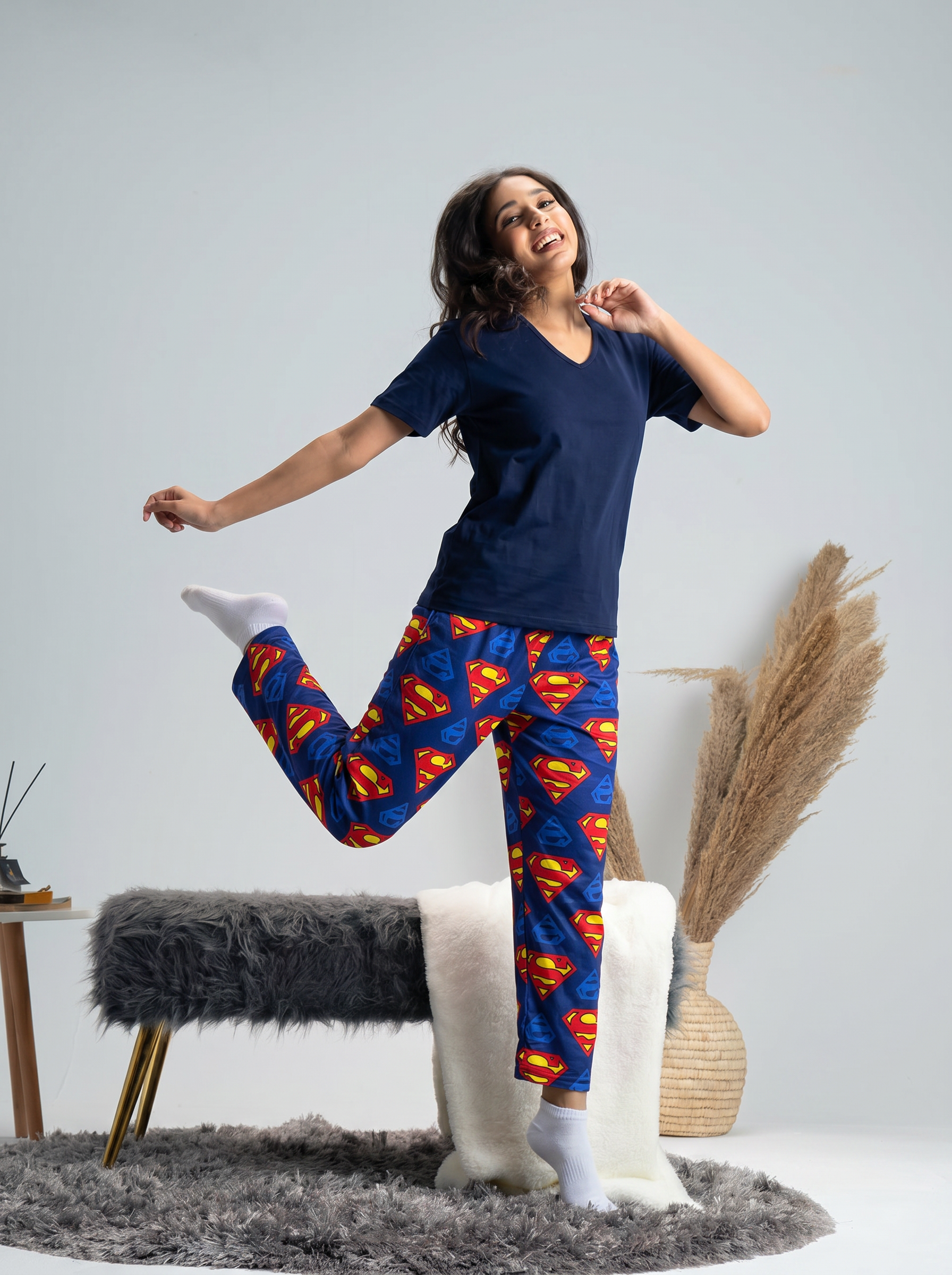 Superman pants with Navy viscose Tshirt