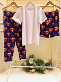 3 pieces set Superman pants and short set with white cotton Tshirt