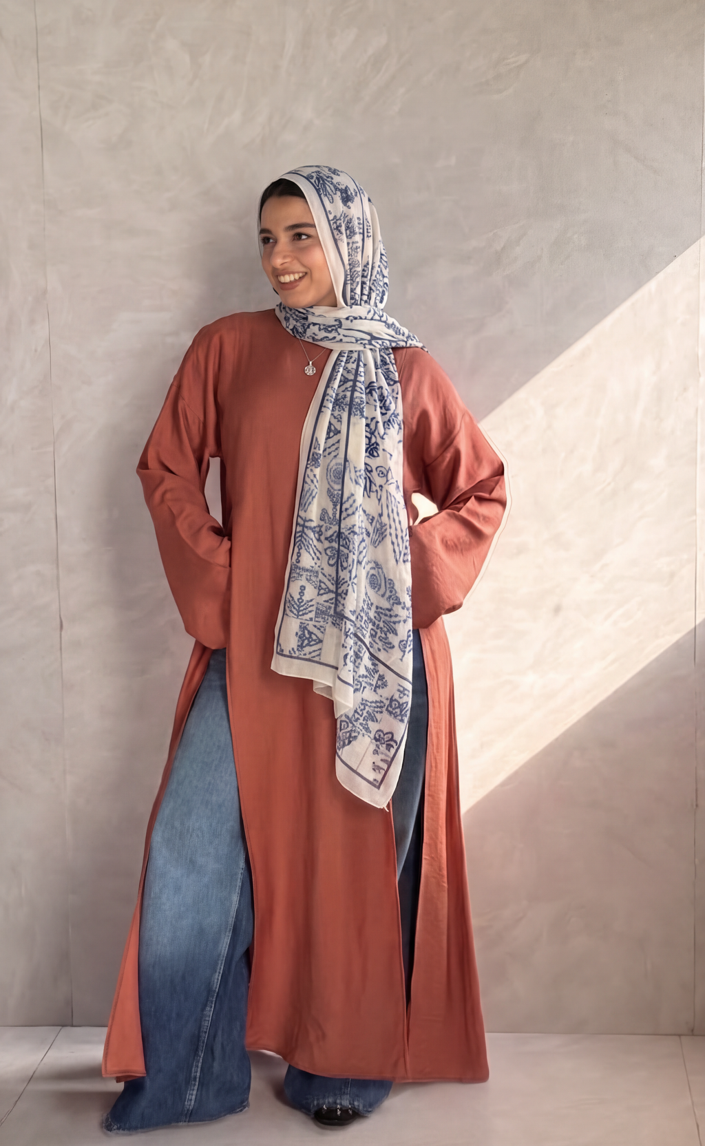 Modal White blue Scarf