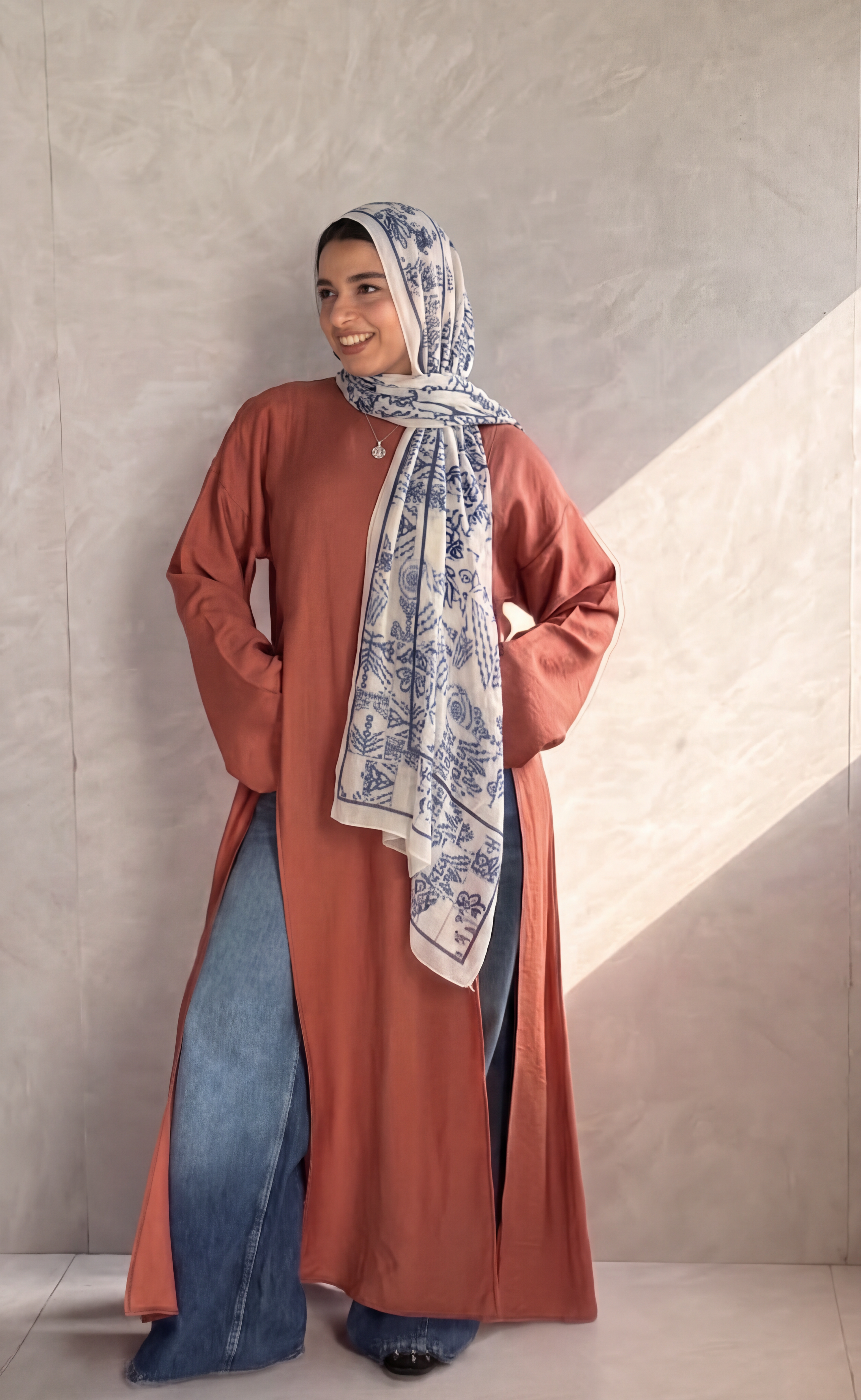 Modal White blue Scarf
