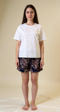White Tshirt with brown peacock short