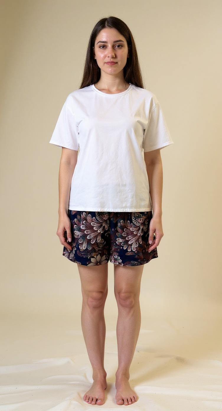 White Tshirt with brown peacock short