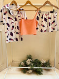 3 Pieces set purple leaves buttoned set with Simon cut top