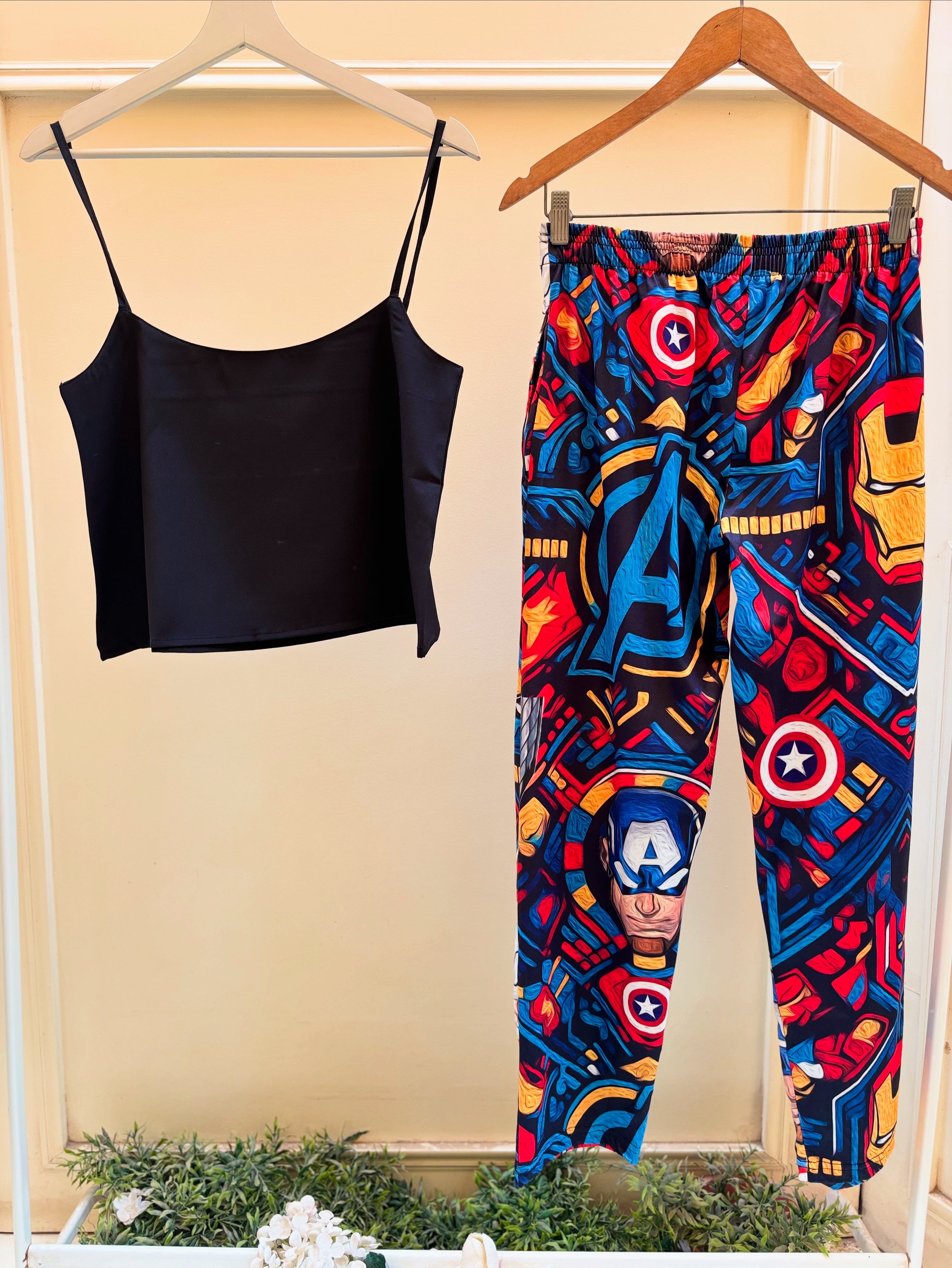 Captain america pants with black cut top