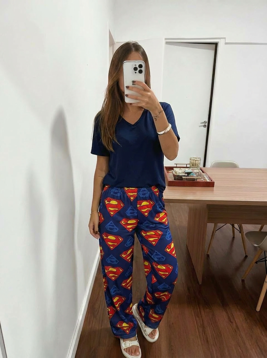 Navy viscose Tshirt with superman pants