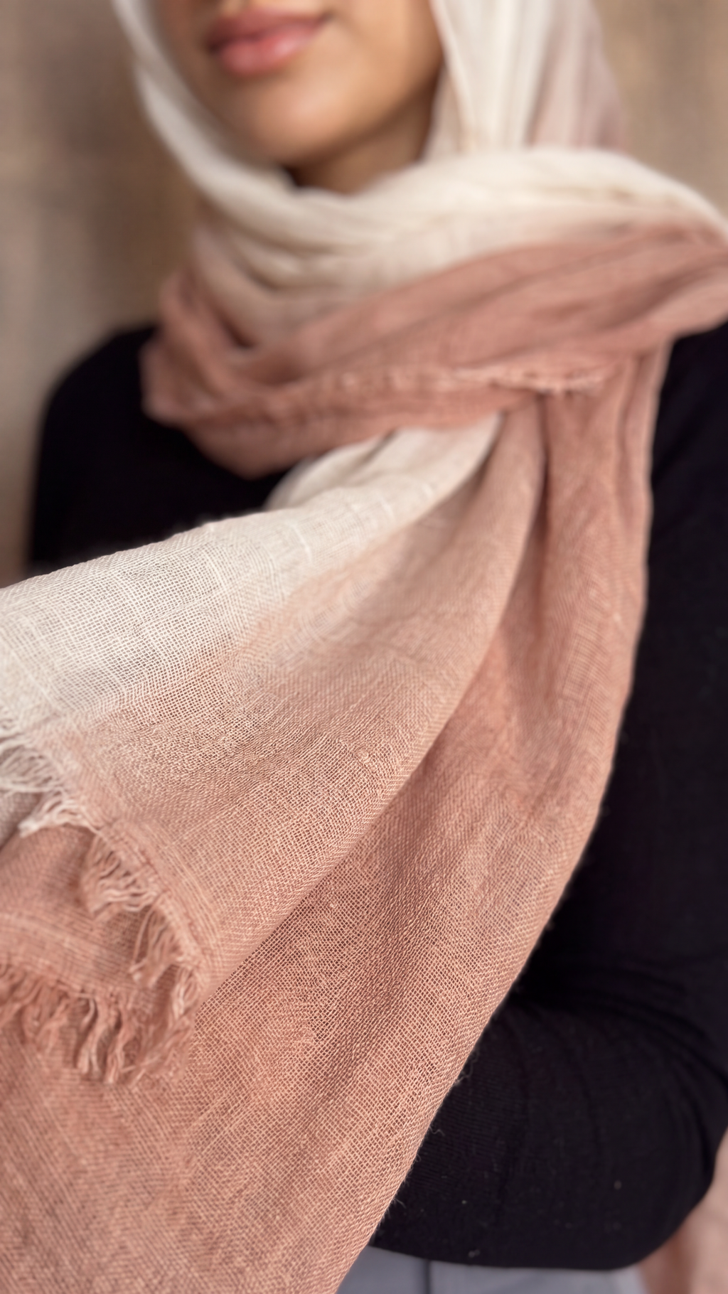 Ombre linen white cashmere scarf