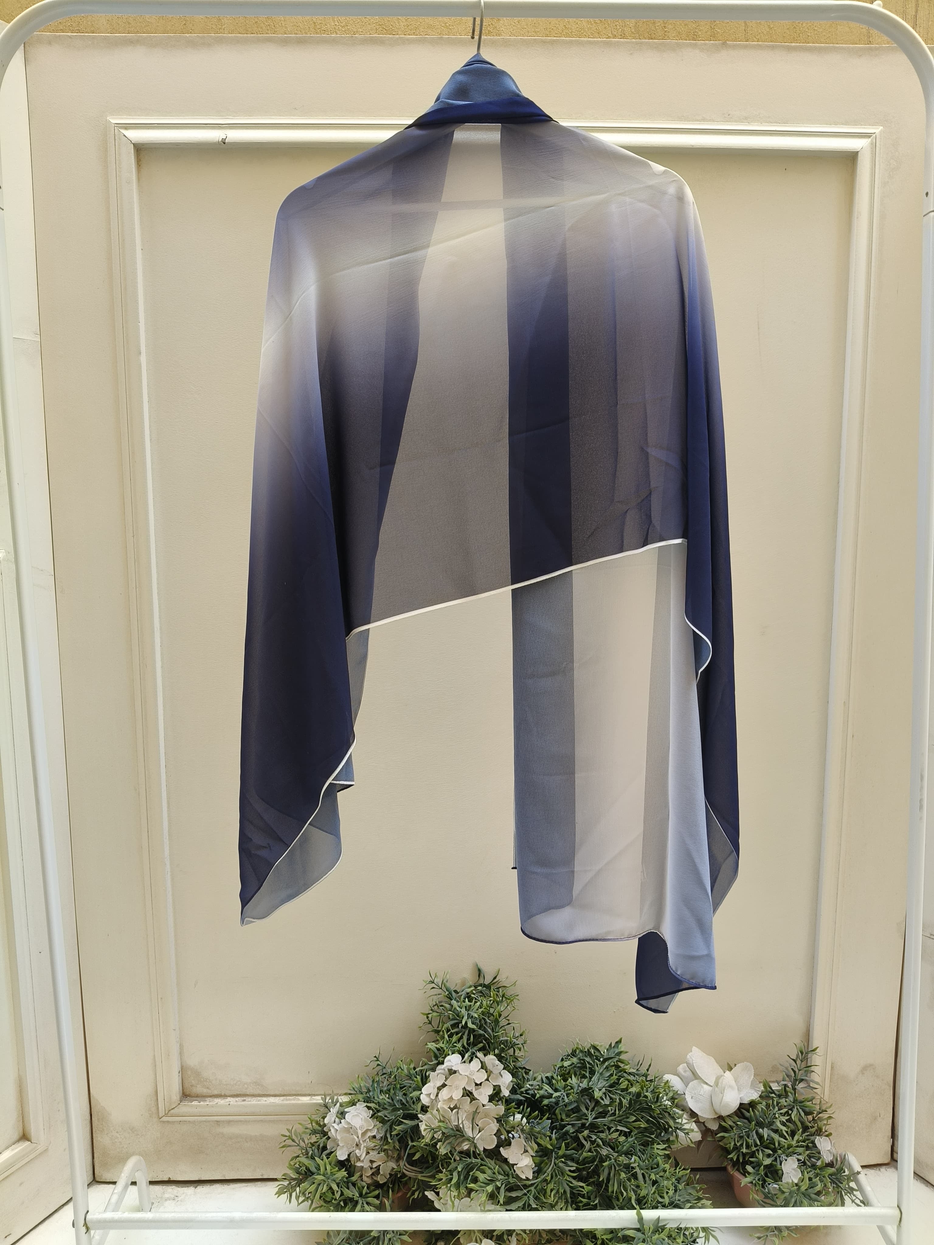 Ombre chiffon navy off white scarf