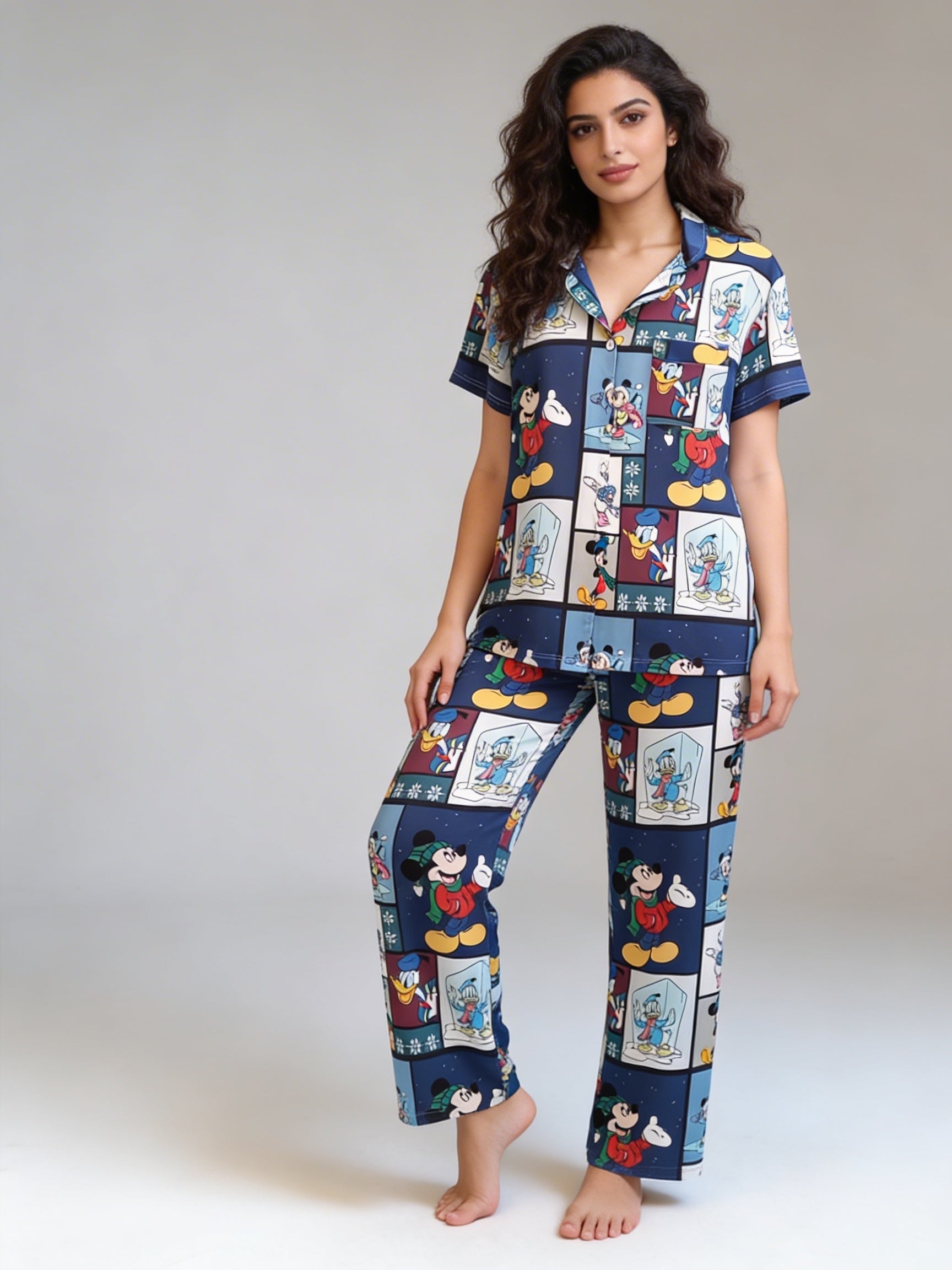 Mickey collage half sleeves buttoned set