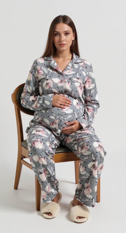 Sky cotton buttoned set