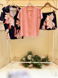 3 pieces set Navy pink buttoned set with simon viscose top