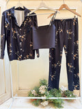 3 pieces set Black zahra buttoned set with black cut top