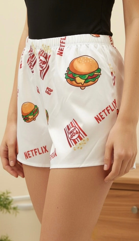 White netflix short with black Tshirt