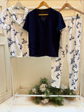 3 Pieces Set white blue half sleeves buttoned set with navy viscose Tshirt