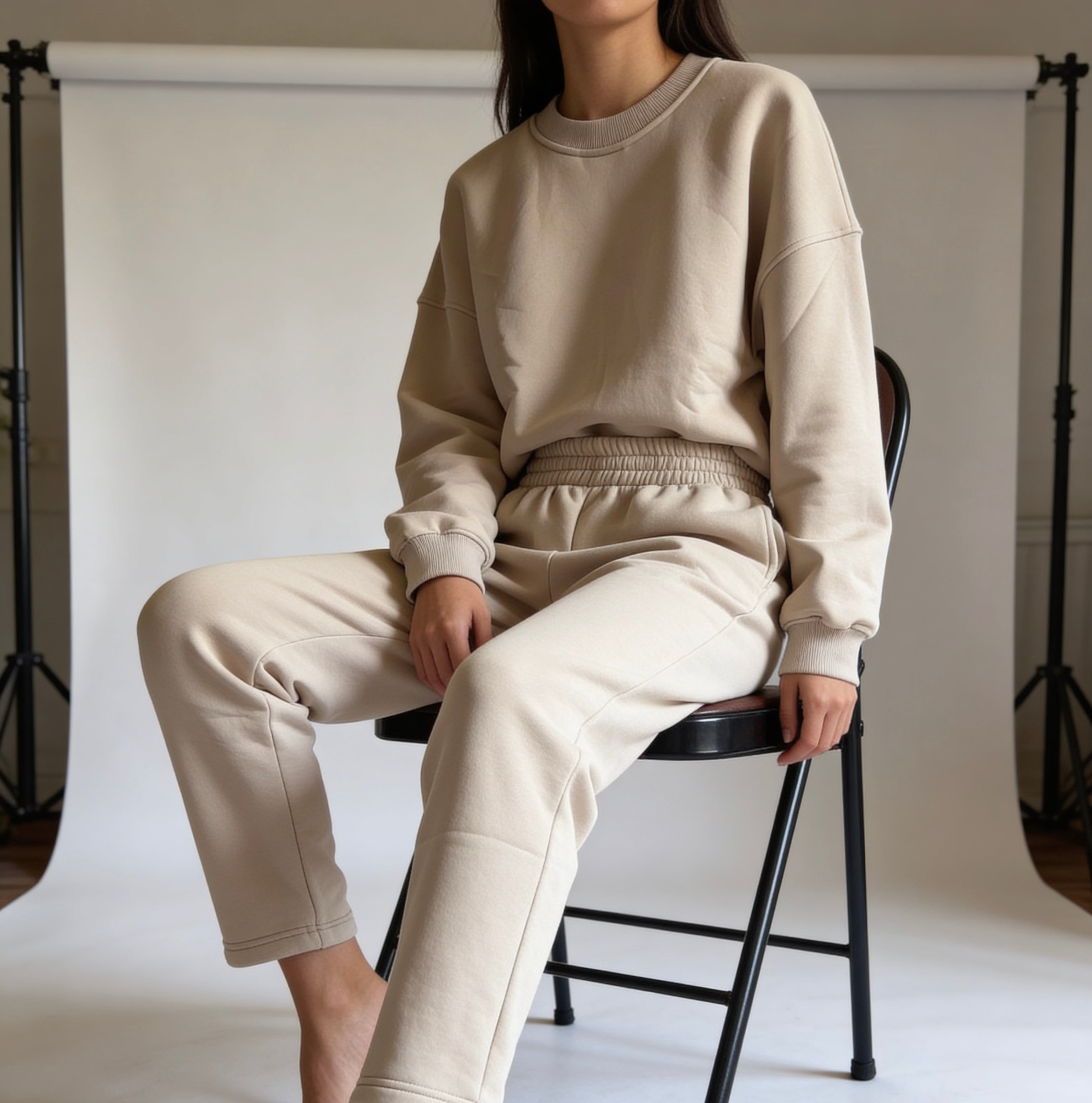 Beige crewneck and pants melton set