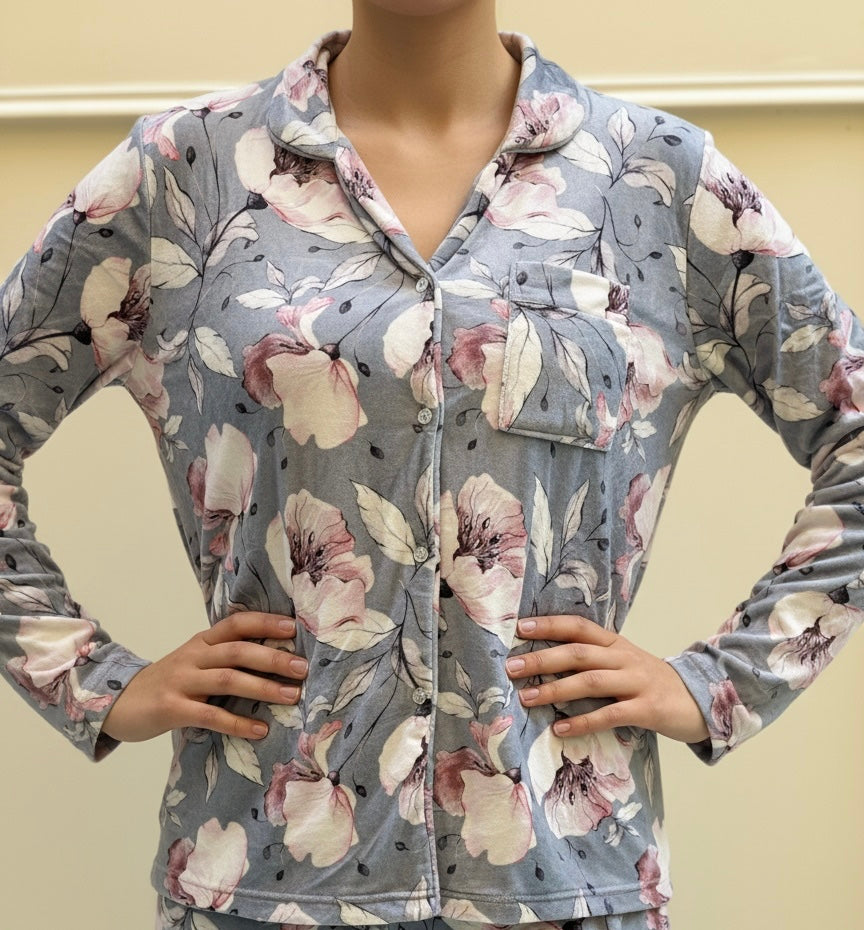 Sky velvet buttoned TOP only