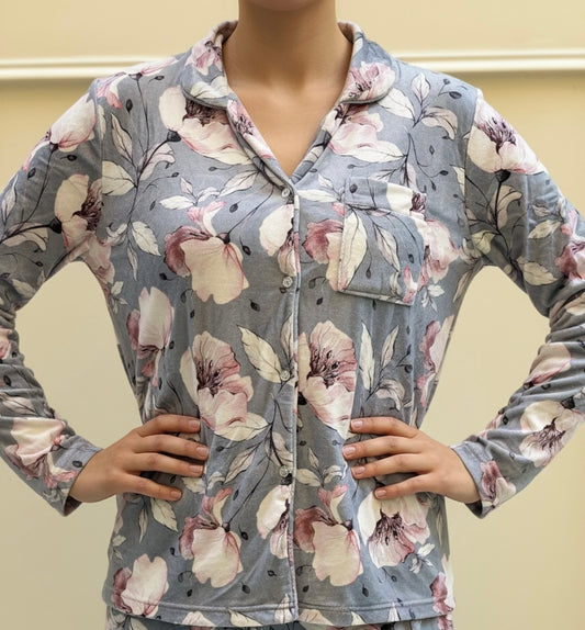 Sky velvet buttoned TOP only