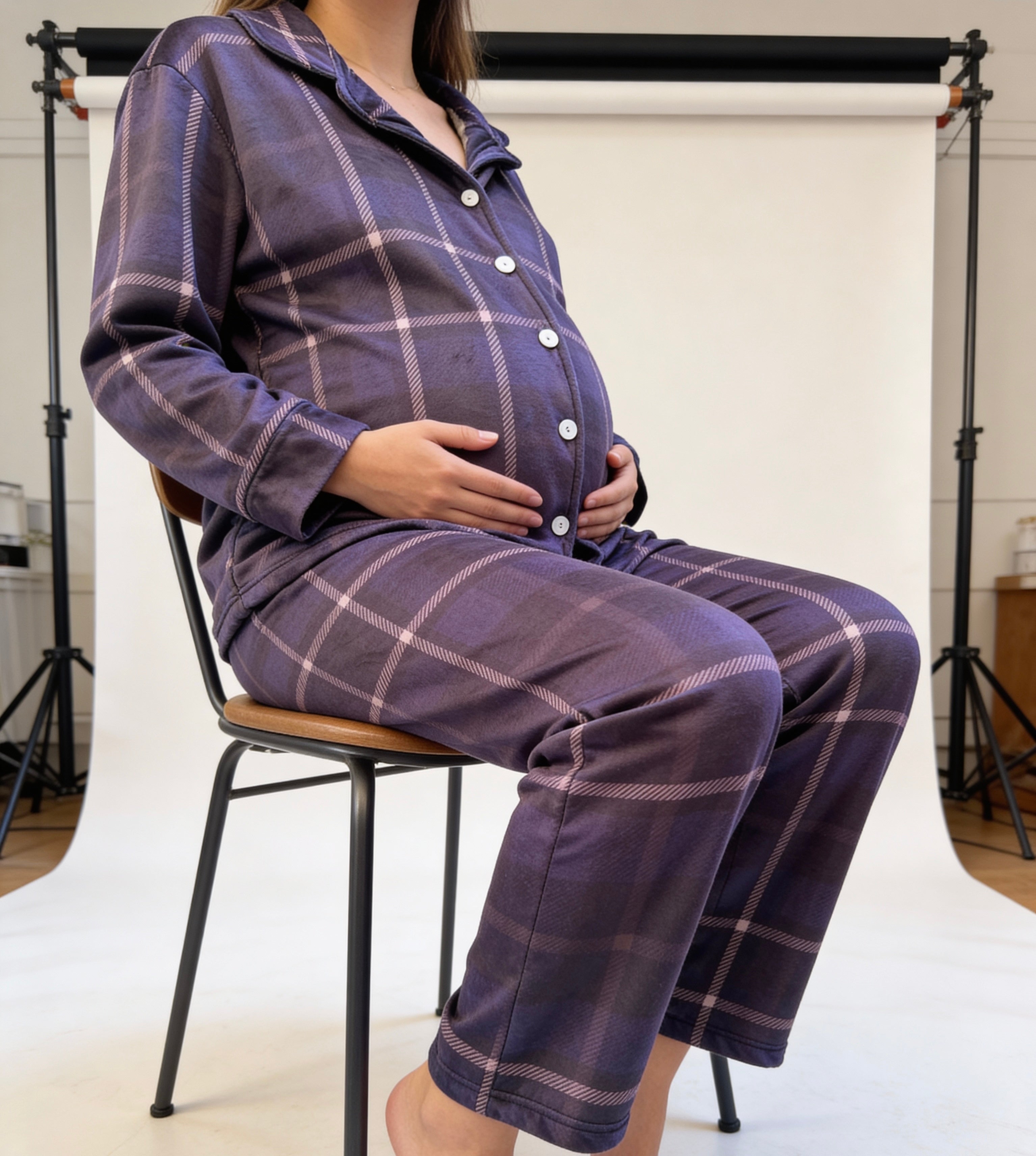 Velvet navy lines buttoned set