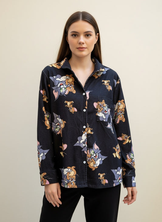 Black tom and jerry buttoned Top MD only