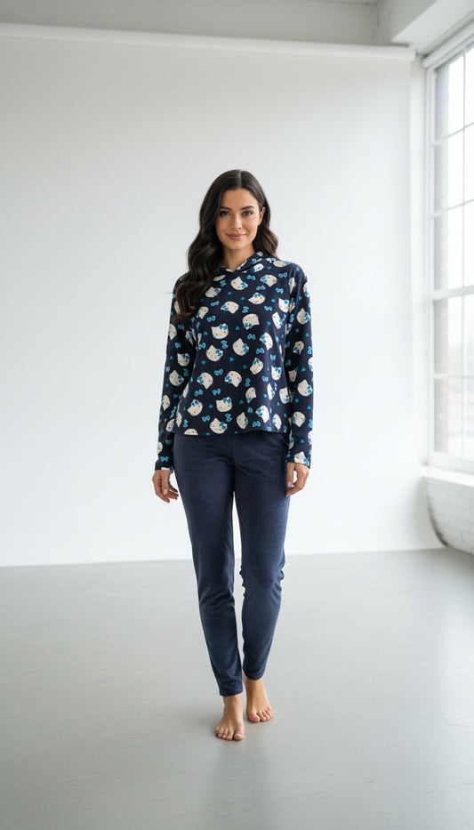 Hello kitty Hoodie with Navy velvet pants