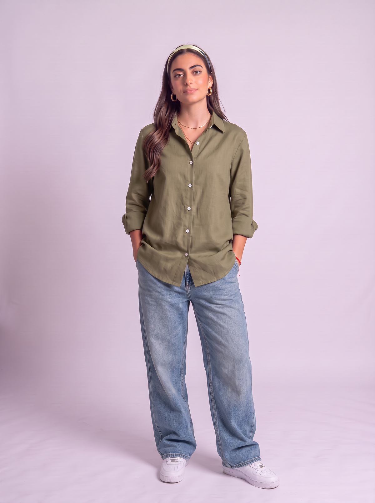 Olive linen chemise only