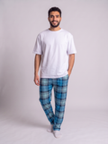 Blue shades pants with white cotton Tshirt