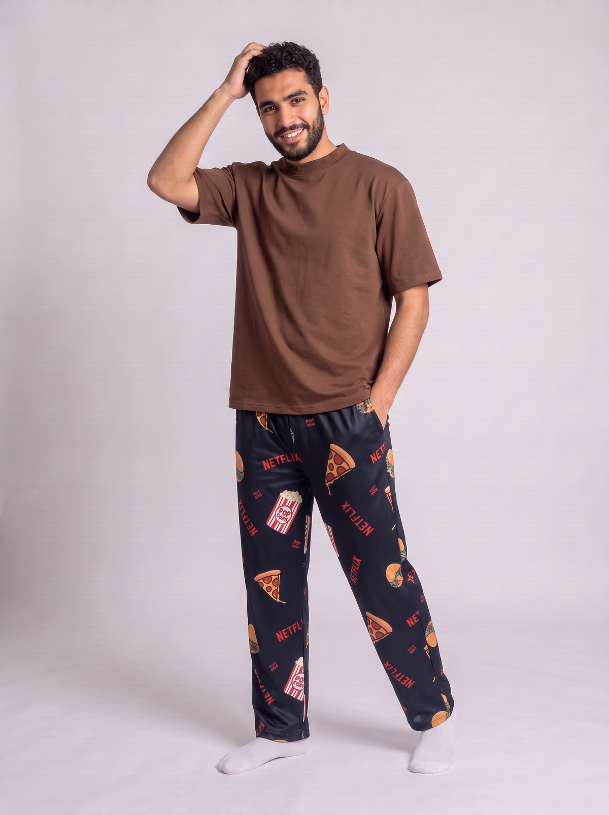 Netflix pants with brown cotton Tshirt