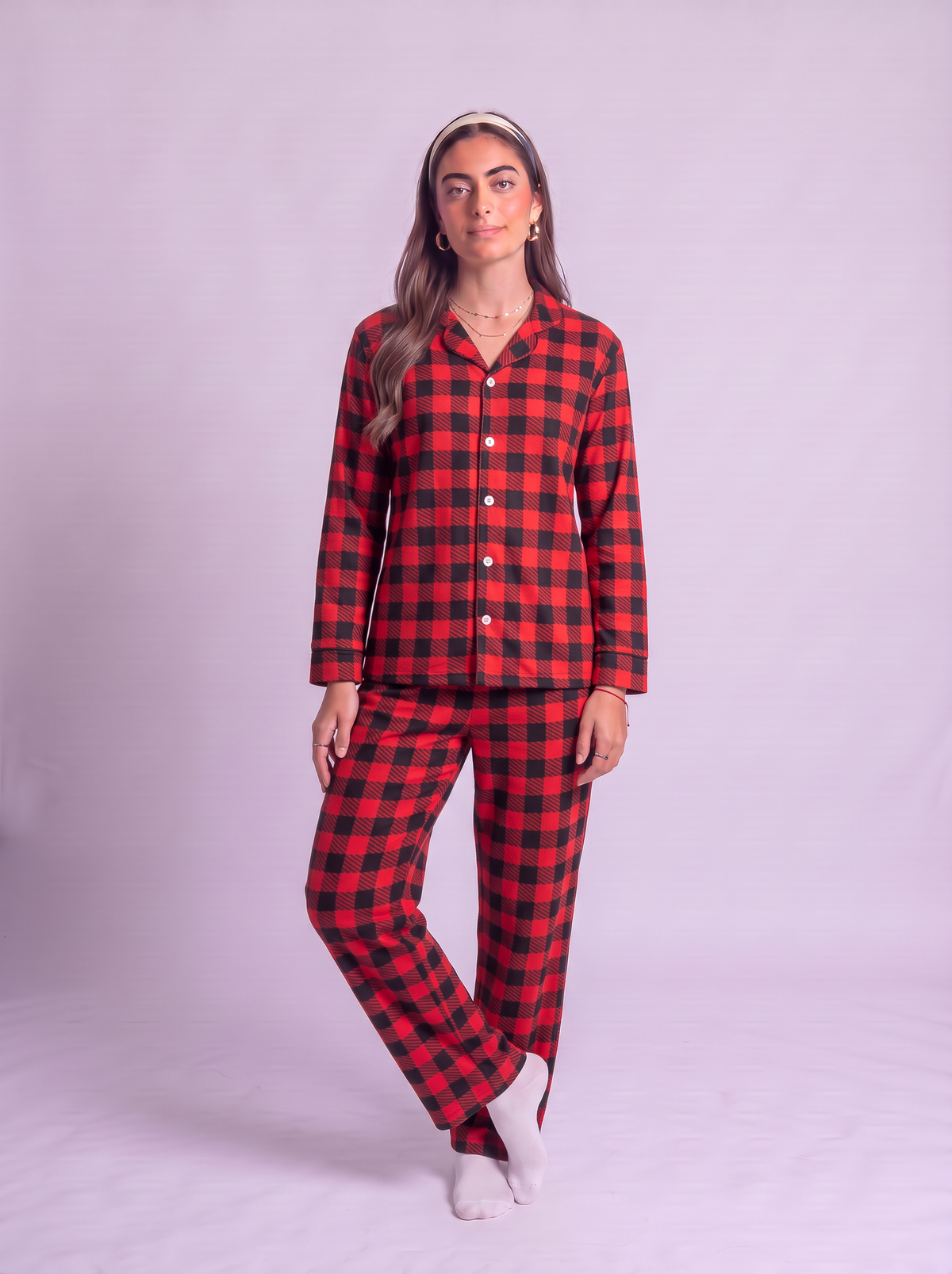 Red careaux buttoned set