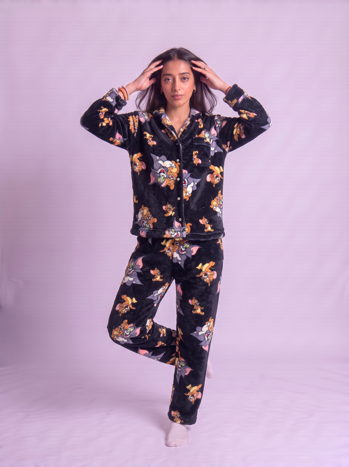 Fur Black tom and jerry with buttons