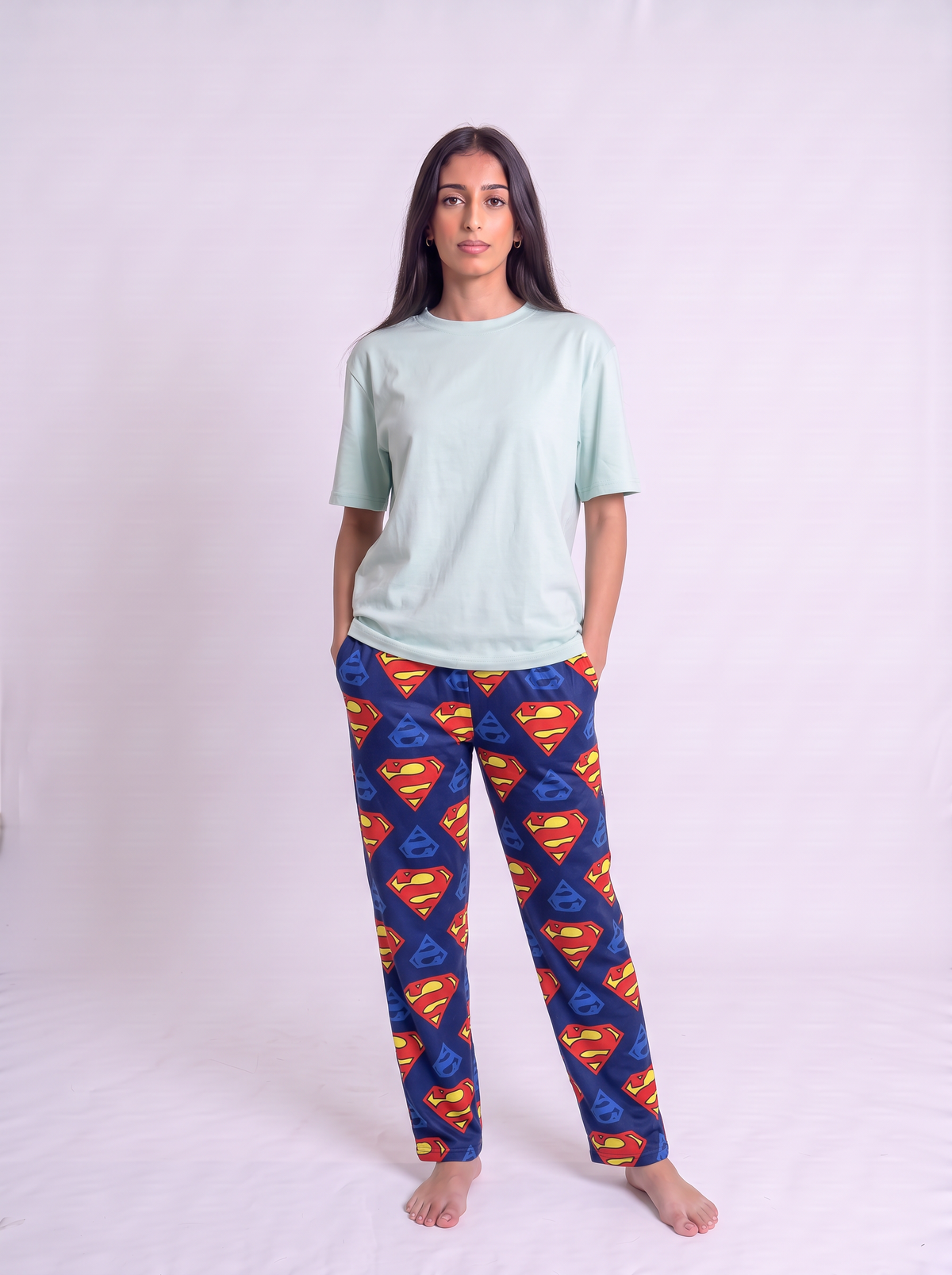 Superman pants with mint cotton Tshirt