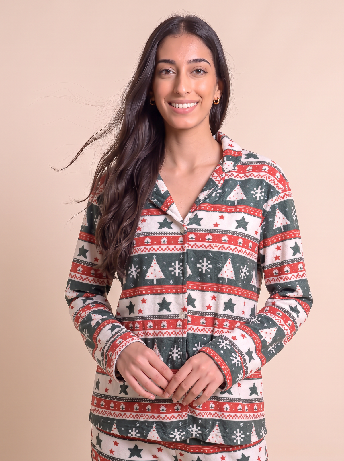 Green and red christimas velvet buttoned top only