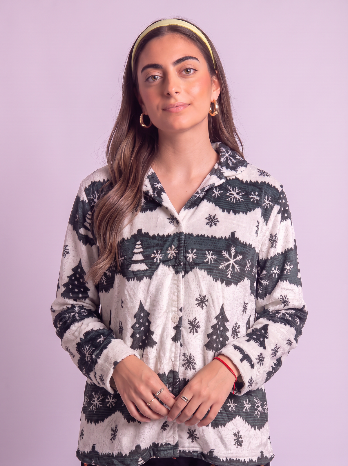 White and green Tree velvet buttoned top only