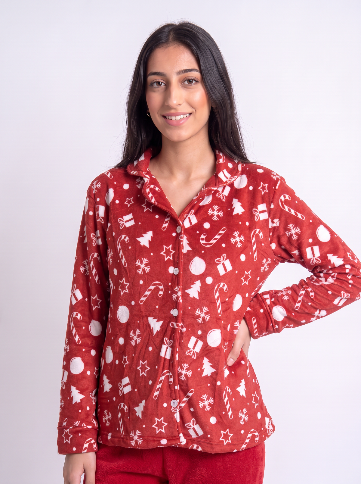 Red Christmas velvet buttoned top