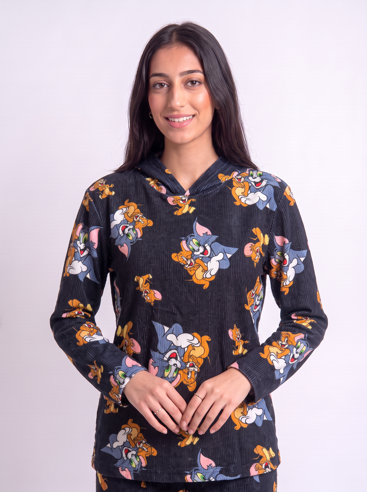 Black tom and jerry velvet hoodie MD only