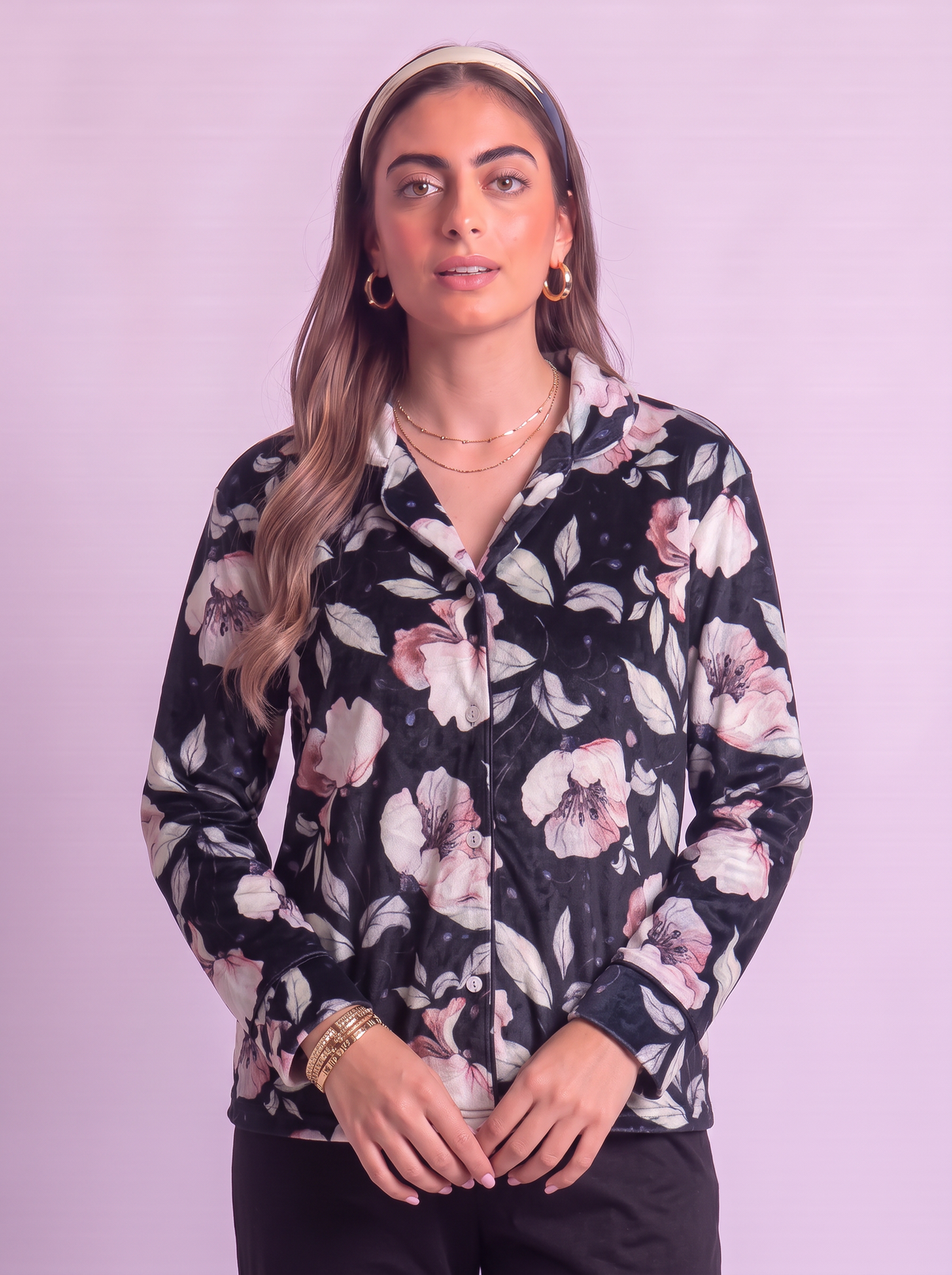 Black rose velvet buttoned top only