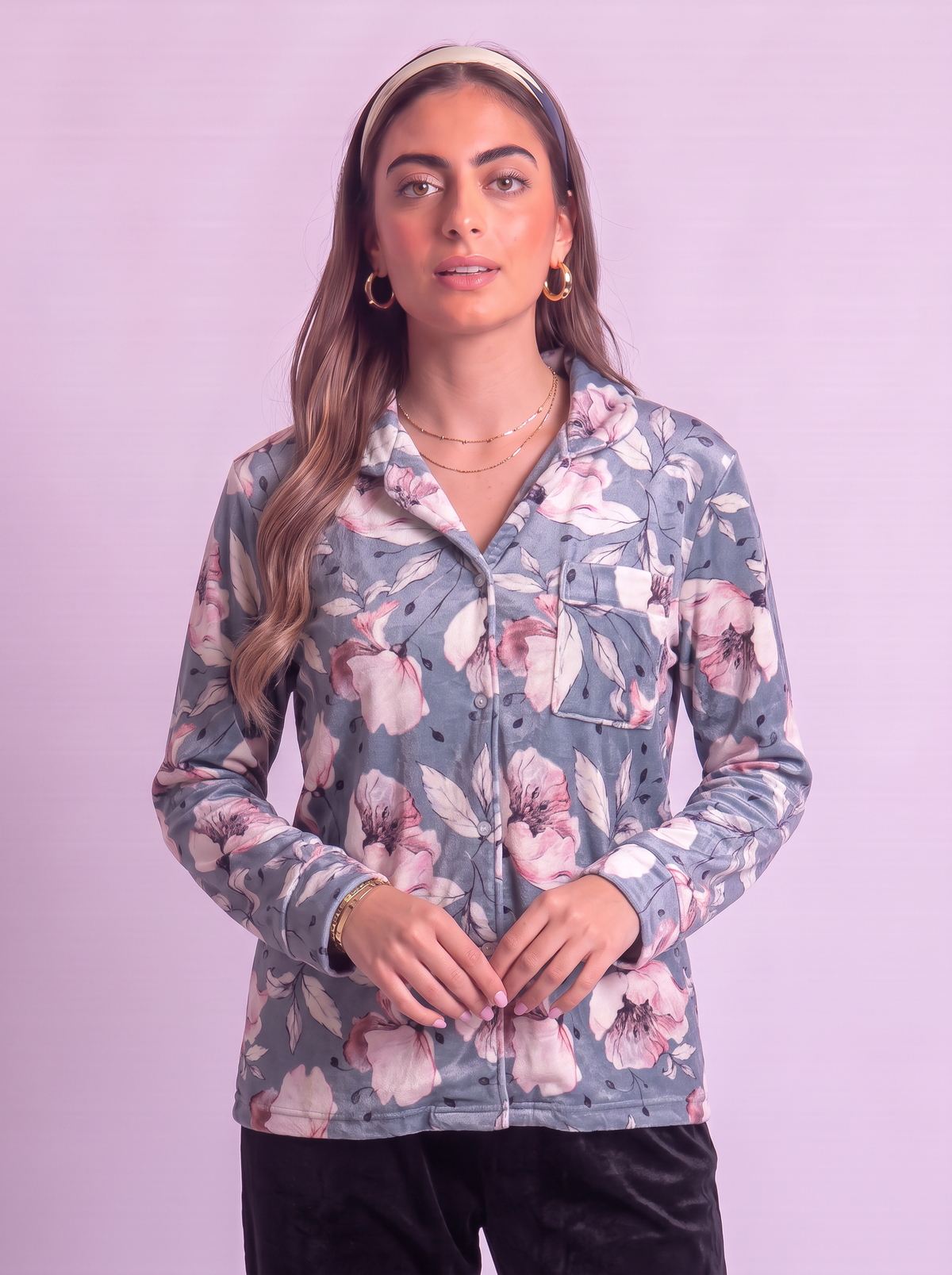 Sky buttoned velvet top only