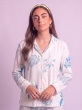 Baby blue 3D velvet buttoned top