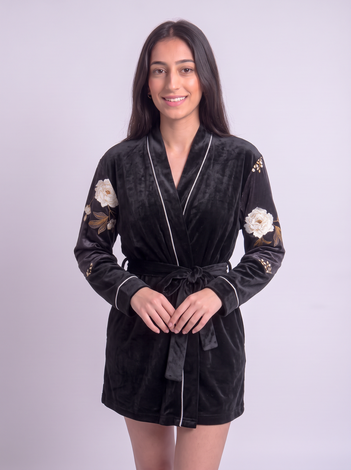Black floral robe only