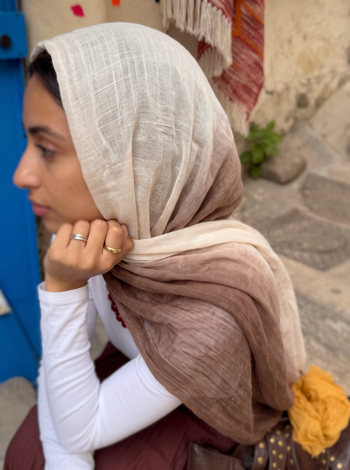 Ombre linen brown white Scarf