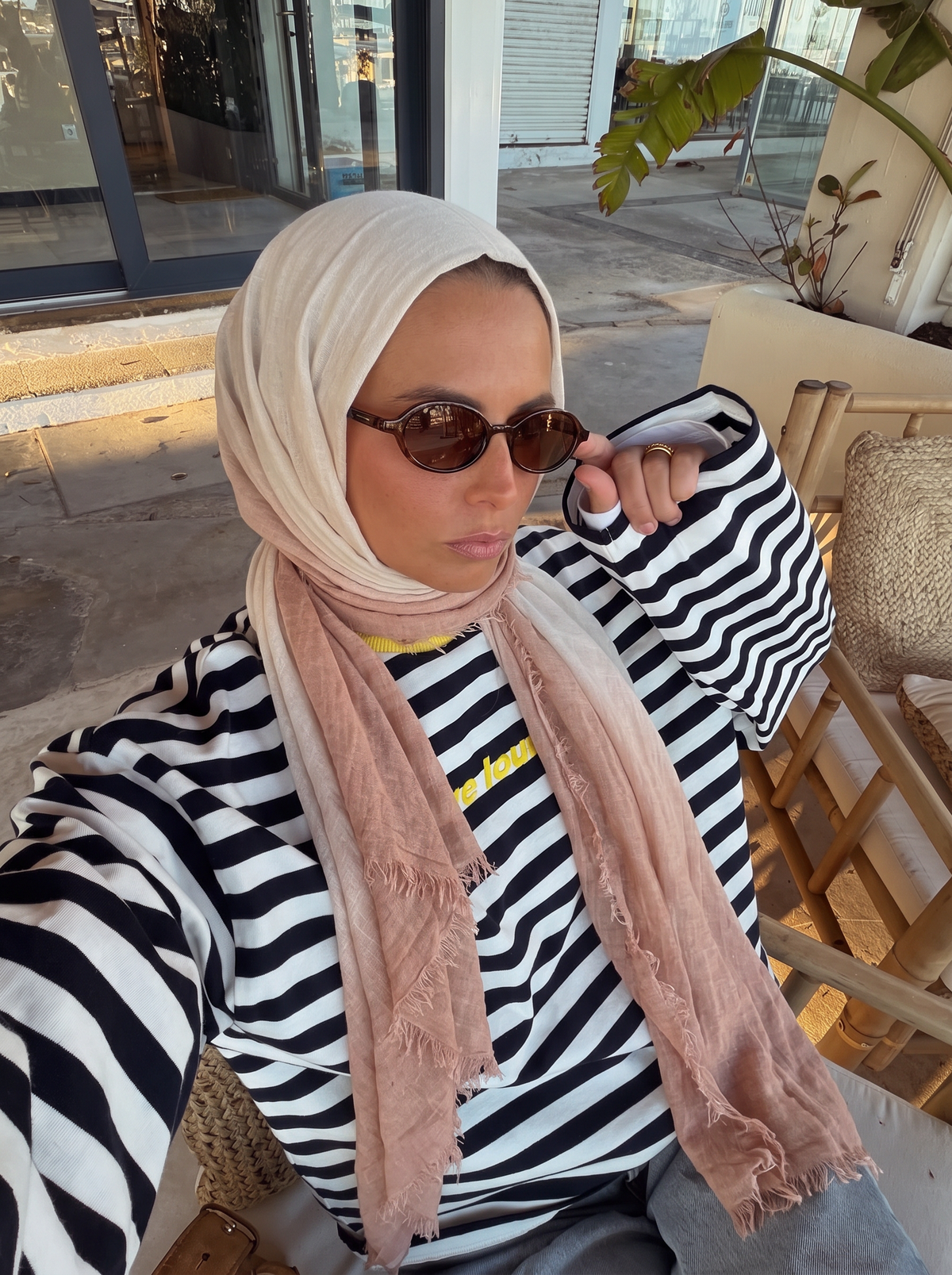 Ombre linen white cashmere scarf