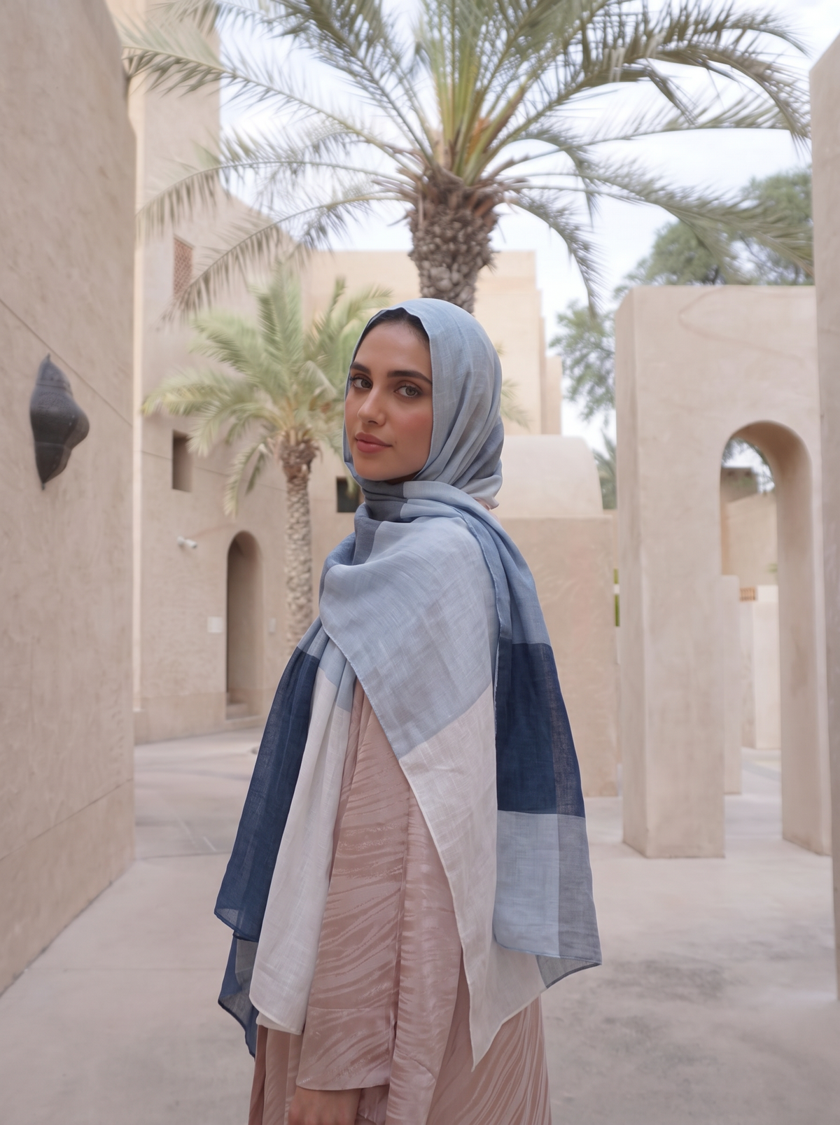Ombre linen half blue half baby blue scarf