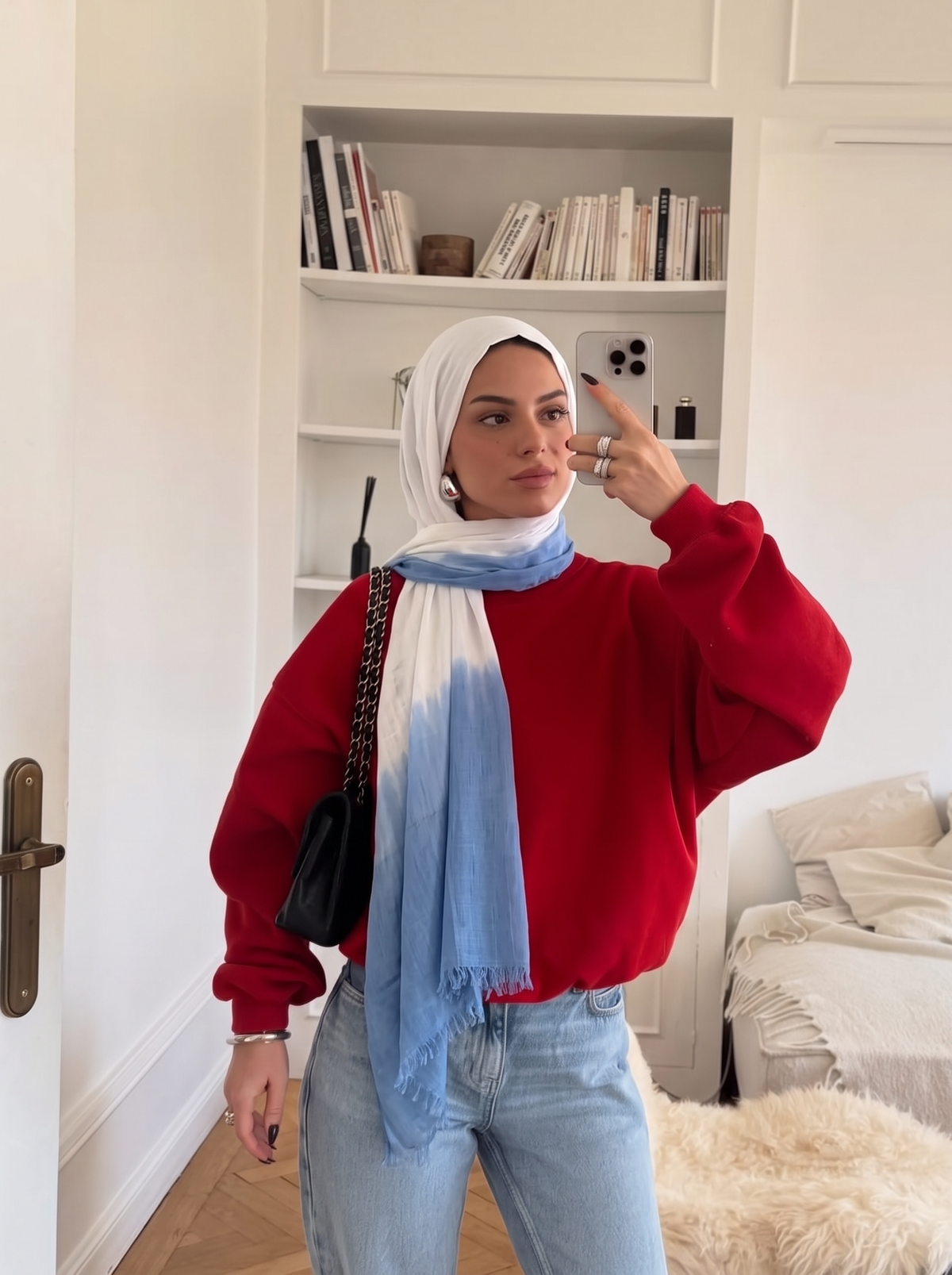 Ombre linen white blue scarf