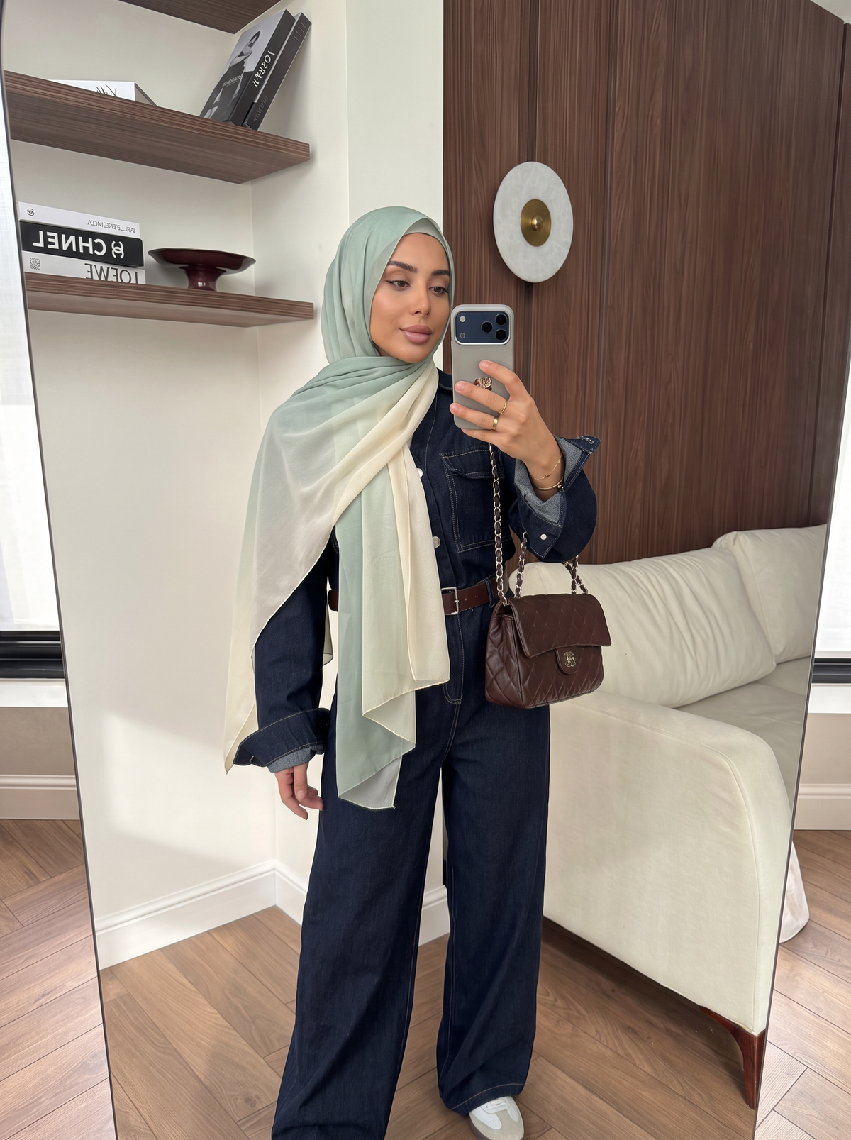 Ombre chiffon Beige Mint Scarf