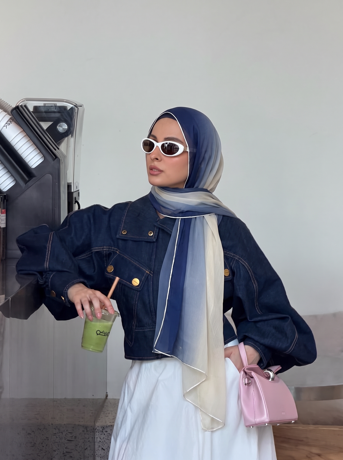 Ombre chiffon navy off white scarf